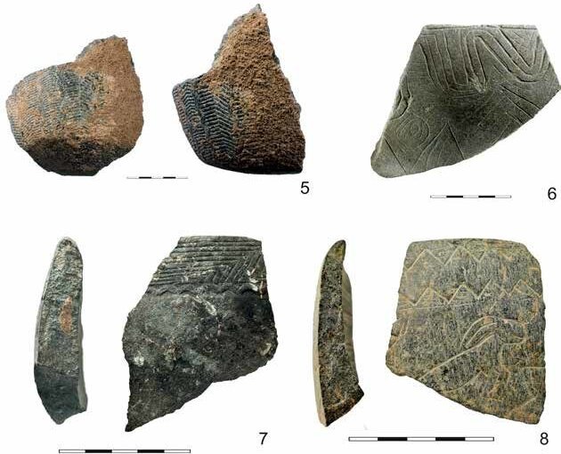 Stone vessels from Göbekli Tepe. The largest are big limestone tubs — up to ~160 litres — whose residue tested partly positive for the chemical signature of fermenting grain.