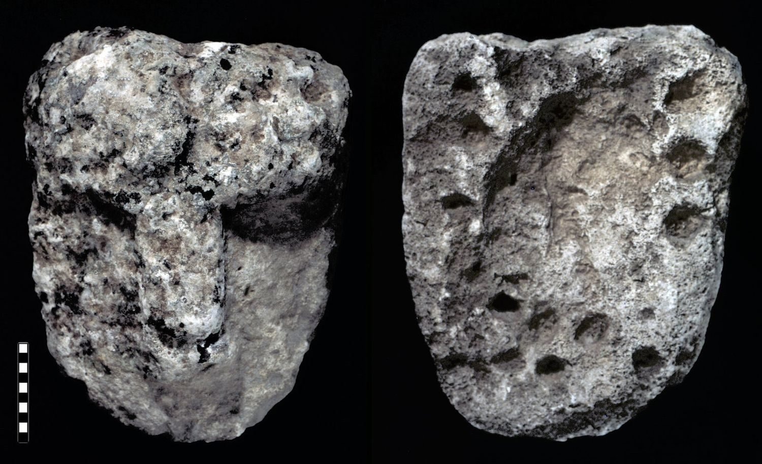 A larger-than-life stone mask from Göbekli Tepe — most likely a durable copy of a real mask of wood or hide, long since rotted away.