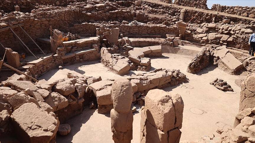 The excavated hall at Karahan Tepe, its floor cut directly into the bedrock.